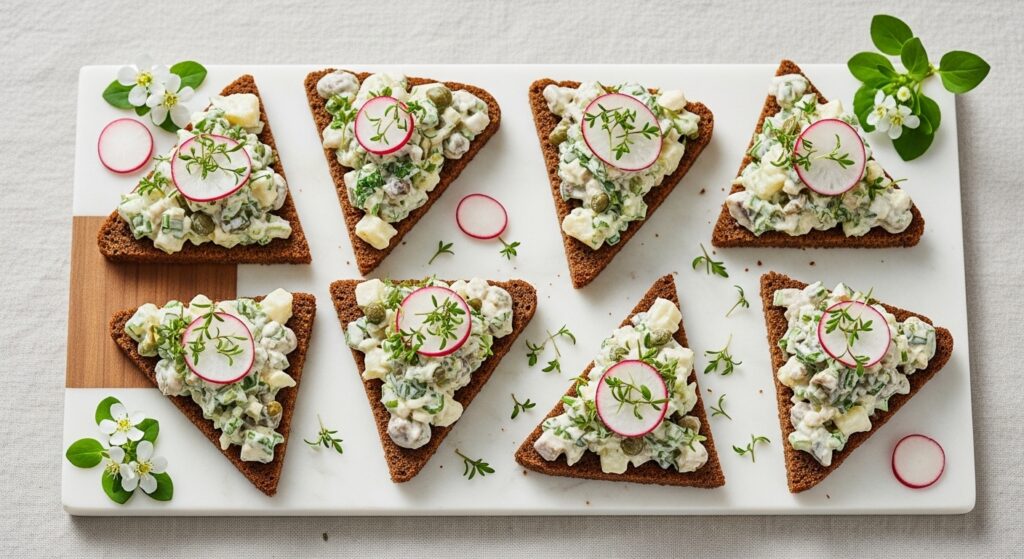 Vegetarisk gubbröra på rågbröd – krämig vegansk gubbröra Vegetarisk gubbröra på rågbröd med krämig vegansk fyllning och rädisor